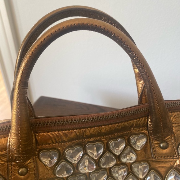 BETSEY JOHNSON Metallic Gold Brown  purse with embellish silver hearts - Picture 10 of 16